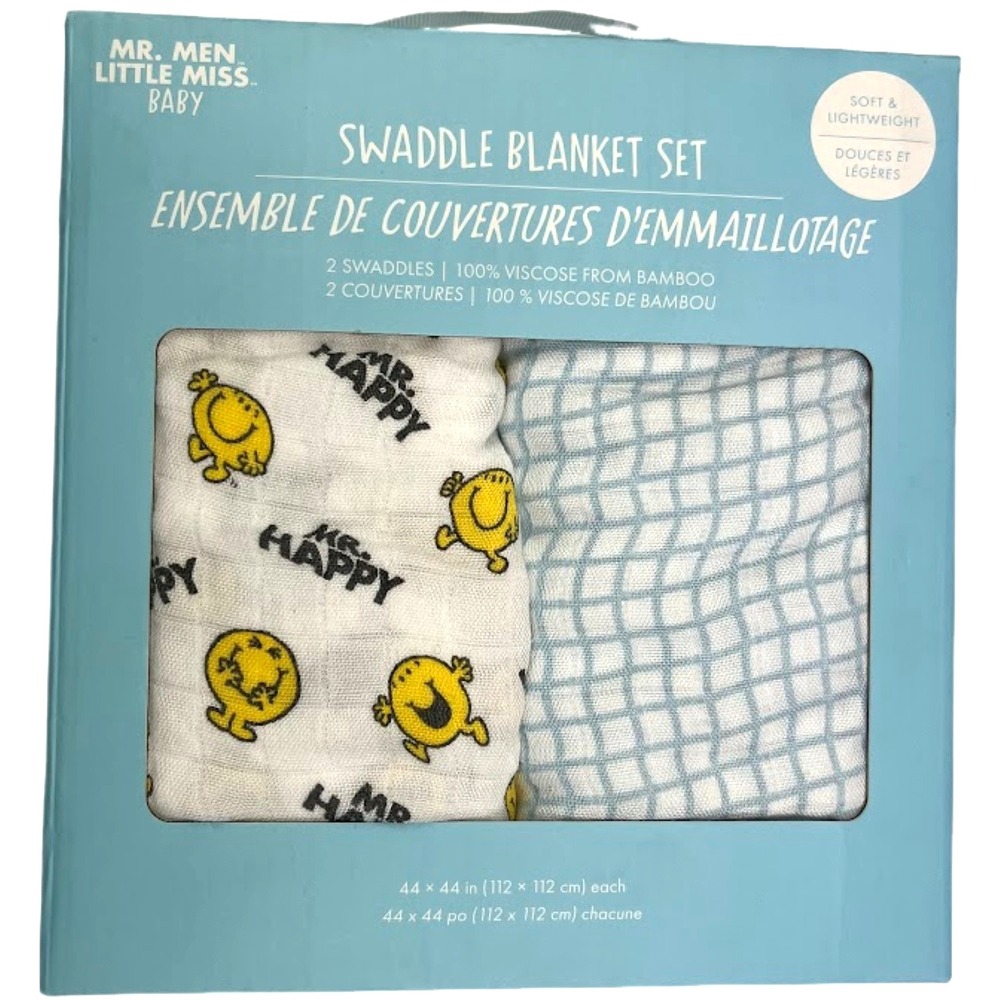 JuJuBe Baby Bamboo Swaddle Blanket Set Mr. Happy Smiley Face Lot Viscose‎ NWT